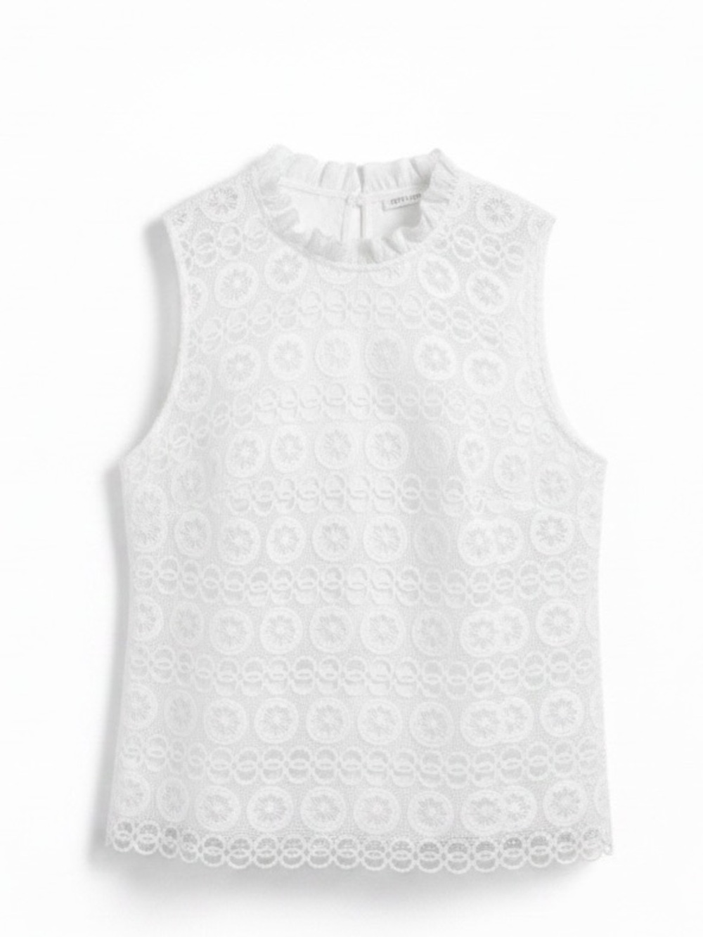 Preston & York White Sleeveless Lace Mock Neck Geometric Crochet Lace Blouse XL
